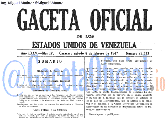 Gaceta Oficial 22233 del 8 Febrero 1947
