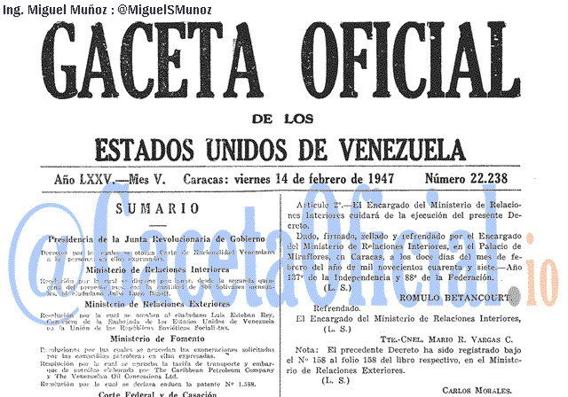 Gaceta Oficial 22238 del 14 Febrero 1947