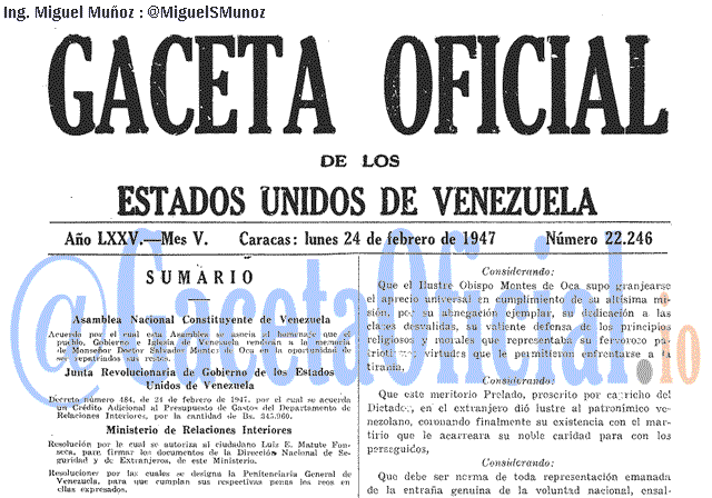 Gaceta Oficial 22246 del 24 Febrero 1947