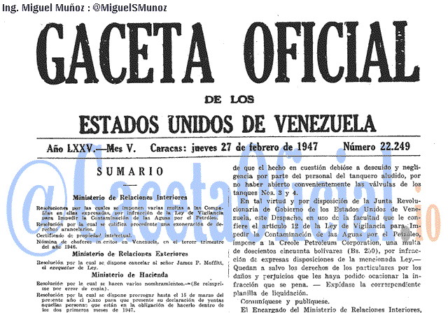 Gaceta Oficial 22249 del 27 Febrero 1947