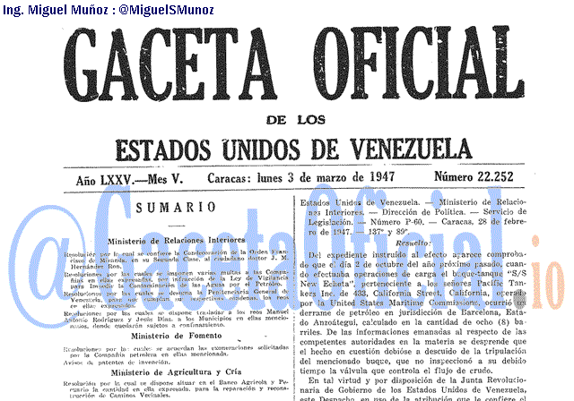 Gaceta Oficial 22252 del 3 Marzo 1947