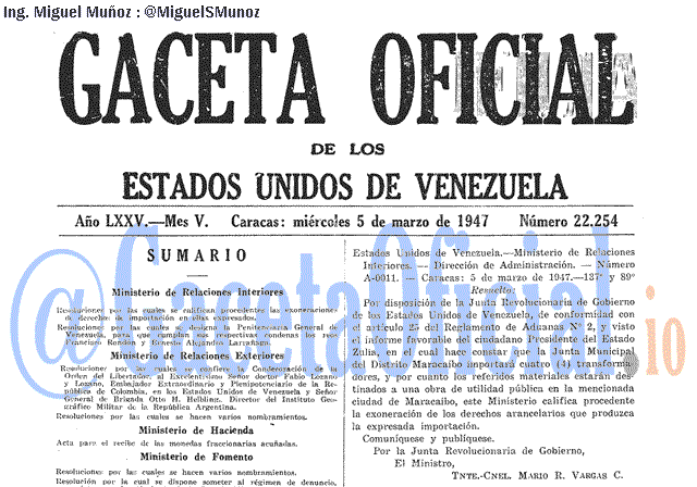 Gaceta Oficial 22254 del 5 Marzo 1947