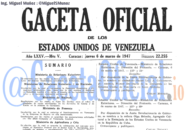 Gaceta Oficial 22255 del 6 Marzo 1947