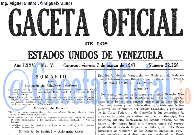 Gaceta Oficial 22256 del 7 Marzo 1947