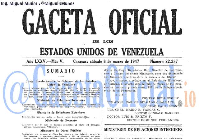 Gaceta Oficial 22257 del 8 Marzo 1947