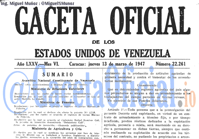 Gaceta Oficial 22261 del 13 Marzo 1947