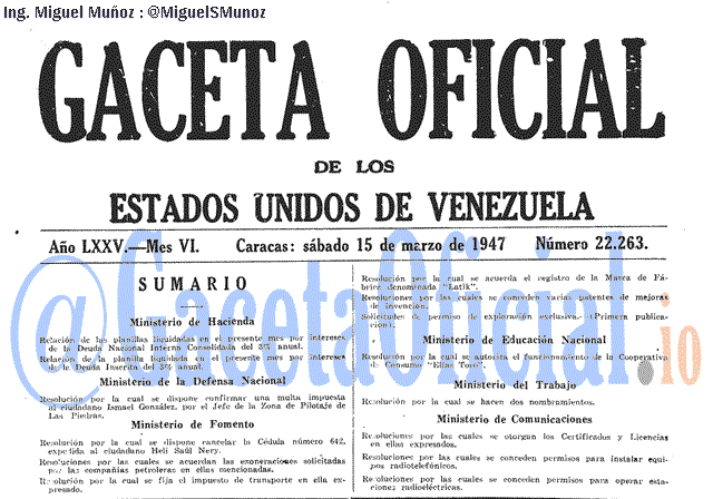 Gaceta Oficial 22263 del 15 Marzo 1947