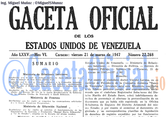 Gaceta Oficial 22268 del 21 Marzo 1947