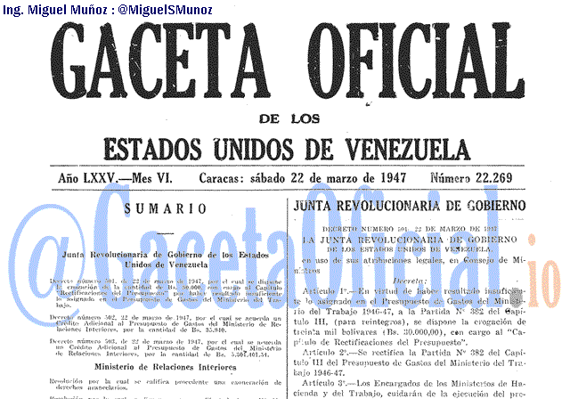 Gaceta Oficial 22269 del 22 Marzo 1947