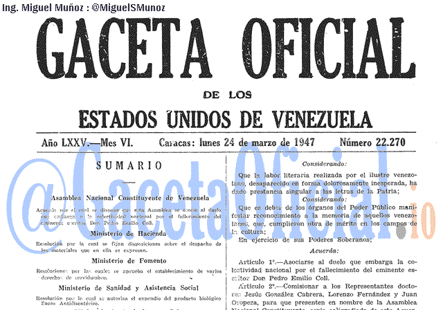 Gaceta Oficial 22270 del 24 Marzo 1947