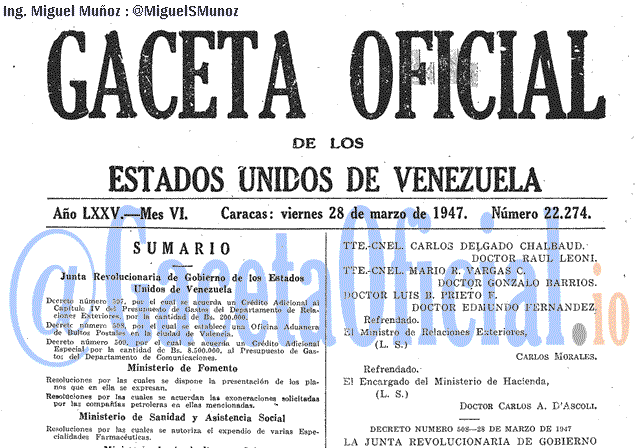 Gaceta Oficial 22274 del 28 Marzo 1947