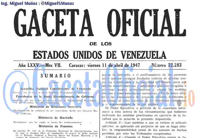 Gaceta Oficial 22283 del 11 Abril 1947