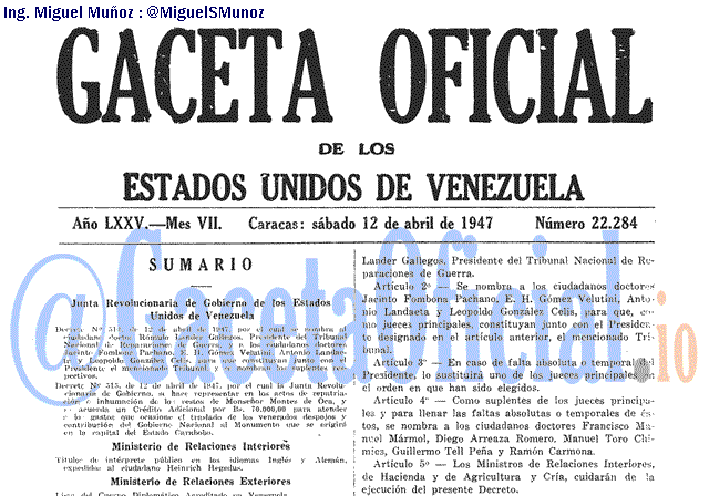 Gaceta Oficial 22284 del 12 Abril 1947