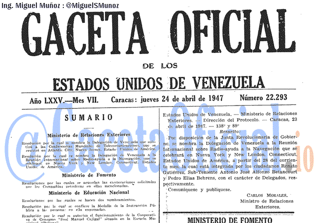 Gaceta Oficial 22293 del 24 Abril 1947