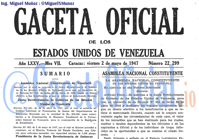 Gaceta Oficial 22299 del 2 Mayo 1947