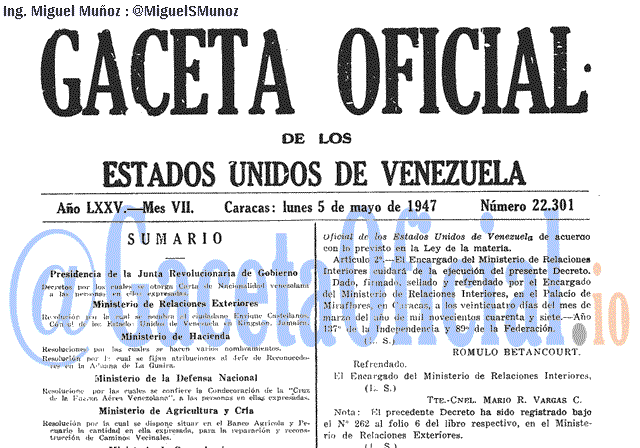 Gaceta Oficial 22301 del 5 Mayo 1947