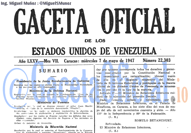 Gaceta Oficial 22303 del 7 Mayo 1947