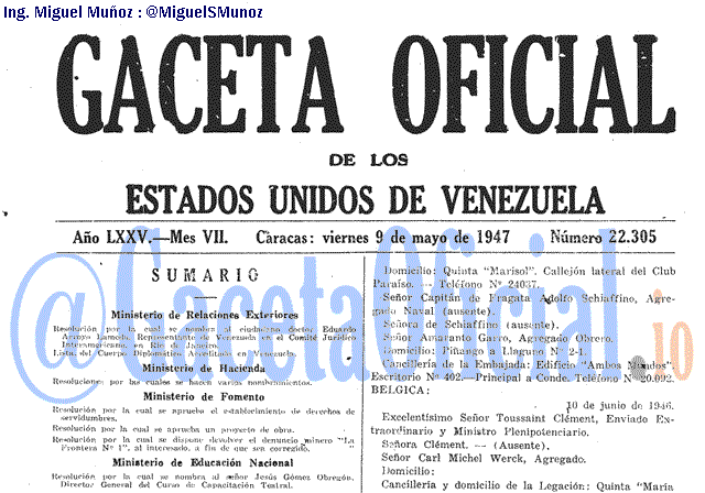 Gaceta Oficial 22305 del 9 Mayo 1947
