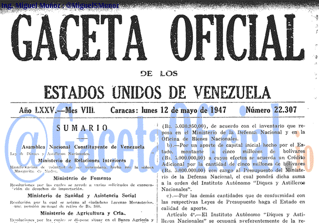 Gaceta Oficial 22307 del 12 Mayo 1947