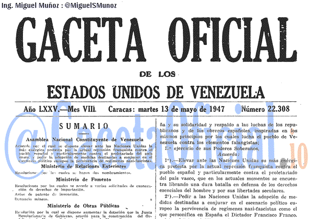Gaceta Oficial 22308 del 13 Mayo 1947