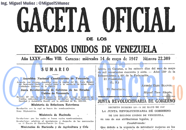 Gaceta Oficial 22309 del 14 Mayo 1947