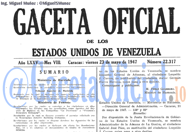 Gaceta Oficial 22317 del 23 Mayo 1947