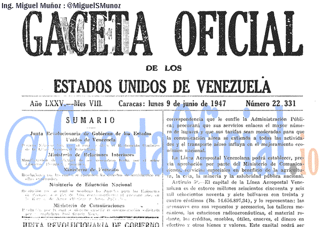 Gaceta Oficial 22331 del 9 Junio 1947