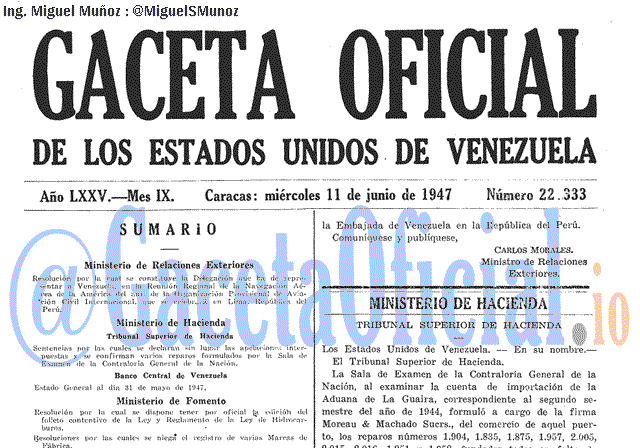 Gaceta Oficial 22333 del 11 Junio 1947