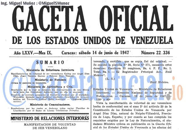 Gaceta Oficial 22336 del 14 Junio 1947