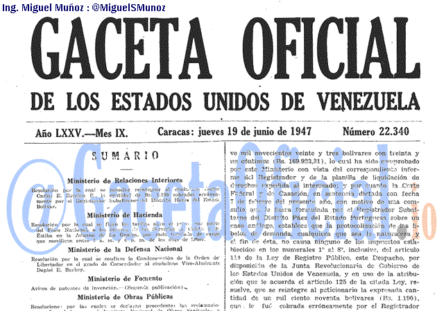 Gaceta Oficial 22340 del 19 Junio 1947