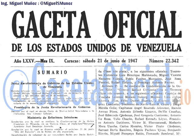 Gaceta Oficial 22342 del 21 Junio 1947