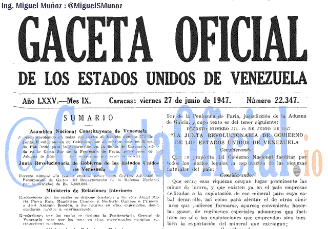 Gaceta Oficial 22347 del 27 Junio 1947