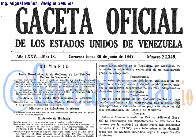 Gaceta Oficial 22349 del 30 Junio 1947