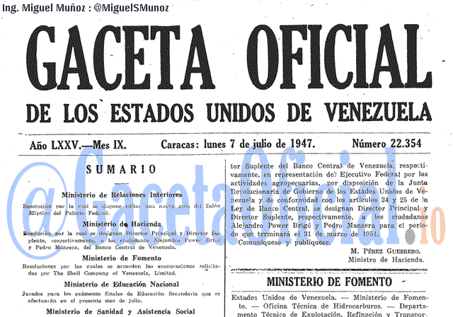 Gaceta Oficial 22354 del 7 Julio 1947