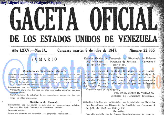 Gaceta Oficial 22355 del 8 Julio 1947