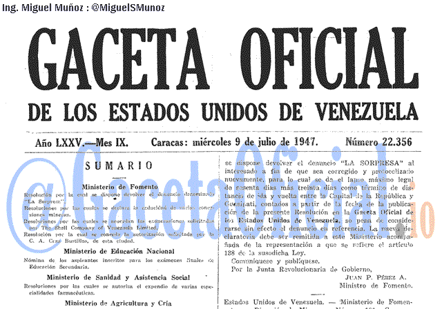 Gaceta Oficial 22356 del 9 Julio 1947