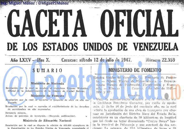 Gaceta Oficial 22359 del 12 Julio 1947