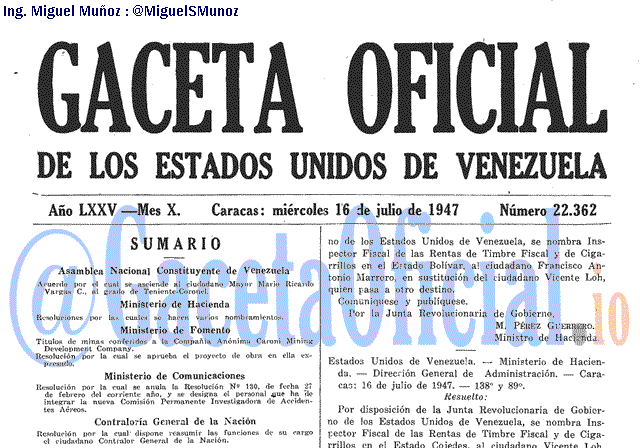 Gaceta Oficial 22362 del 16 Julio 1947
