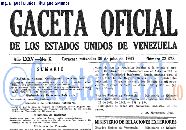 Gaceta Oficial 22373 del 30 Julio 1947