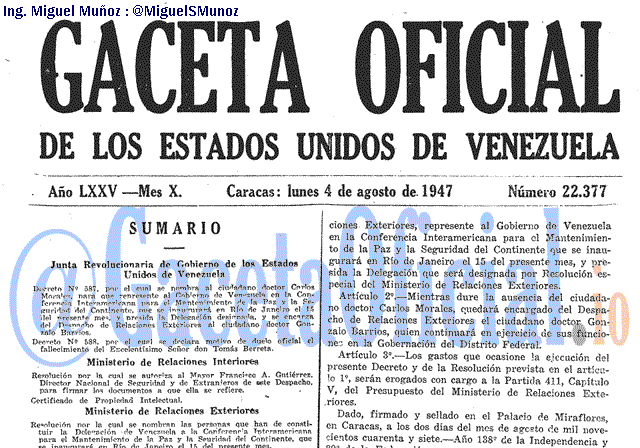 Gaceta Oficial 22377 del 4 Agosto 1947