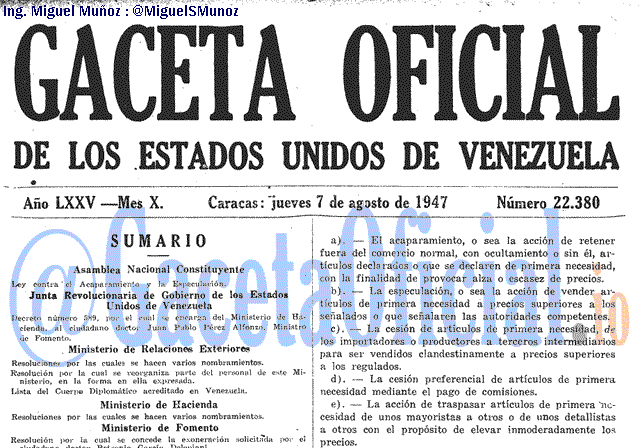 Gaceta Oficial 22380 del 7 Agosto 1947