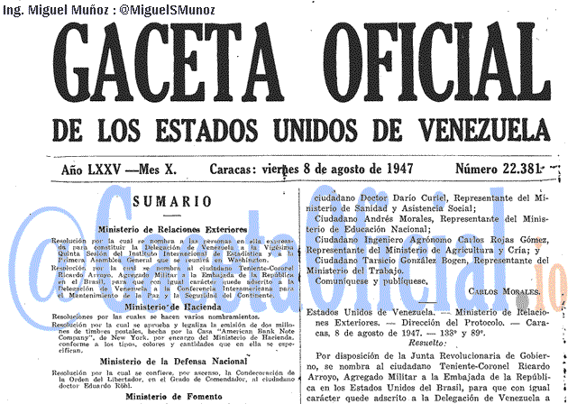 Gaceta Oficial 22381 del 8 Agosto 1947