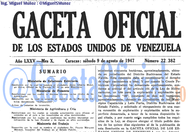 Gaceta Oficial 22382 del 9 Agosto 1947