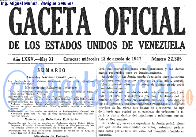 Gaceta Oficial 22385 del 13 Agosto 1947