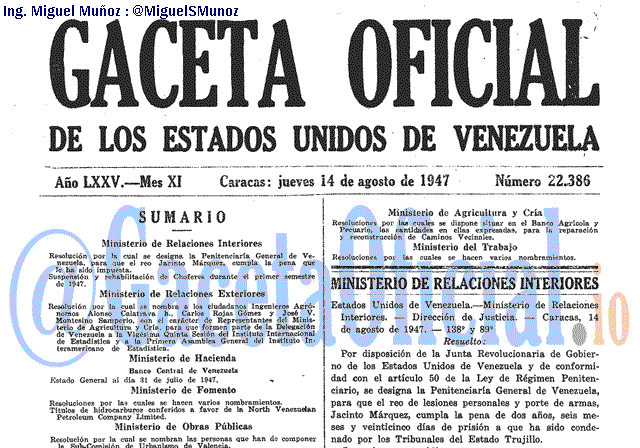 Gaceta Oficial 22386 del 14 Agosto 1947