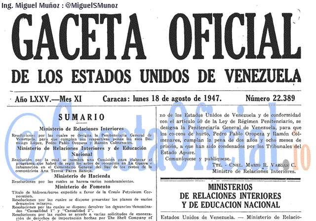 Gaceta Oficial 22389 del 18 Agosto 1947