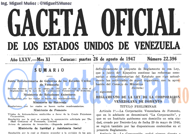 Gaceta Oficial 22396 del 26 Agosto 1947