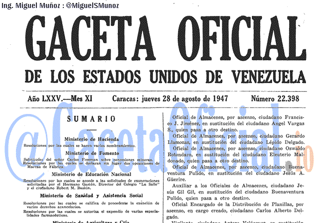 Gaceta Oficial 22398 del 28 Agosto 1947