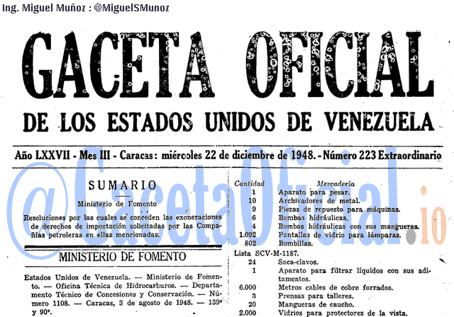 Gaceta Oficial 223 del 22 Diciembre 1948