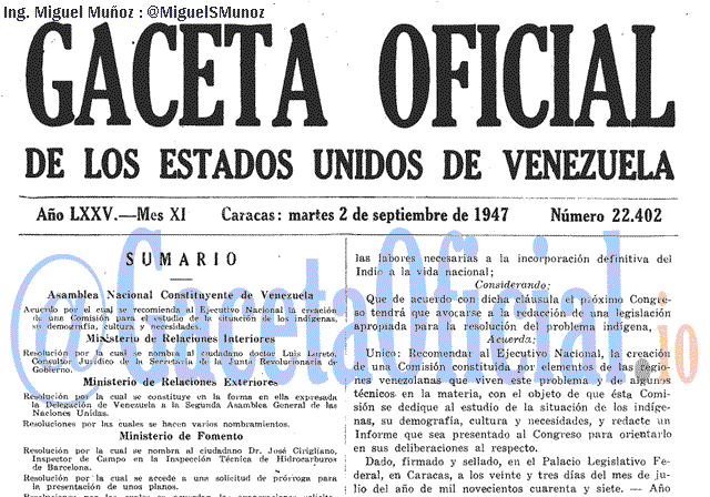 Gaceta Oficial 22402 del 2 Septiembre 1947